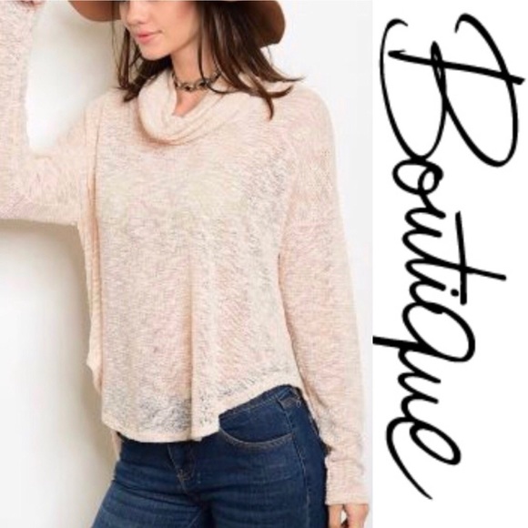 Ramona J Sweaters - Peach hi-low lightweight sheer cowl neck sweater